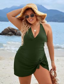 Plus Size Fat Woman Skirt One-piece Swimsuit (Option: Green-2XL)