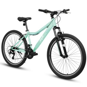 A26208D Mountain Bike 24 26 Inch, High-Density Carbon Steel Frame, 21 Speed, Front Suspension, Dual V-Brakes, Pre-Assembled For Men Women Teens (Option: Green)