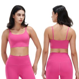 Women Strap Sport Bras Padded Strappy Crop Square Neck Low Impact Bras Sexy Fitness Tank Tops with Removable Pads Flat Straps for Gym Yoga Workout Run (Option: BraPinkM)