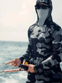 Fishing Hoodie Face Mask Neck Cover Sailing Shirt Summer Men Long Sleeve Sun Protection Hunting Jersey Camisa De Pesca Performance Fish Gear Beac (Option: XXL)