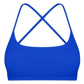Women Cross Back Sport Bras Padded Strappy Crop Open Back Low Impact Bras Sexy Fitness Tank Tops with Removable Pads Thin Straps for Gym Yoga Workout (Option: BraBlueXL)