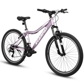 A26208 Ecarpat 26 Inch Mountain Bike, 21-Speed V-Brake, Front Suspension, Carbon Steel Frame Mountain Bike For Teenagers Girls Women Bicycles (Option: Purple)