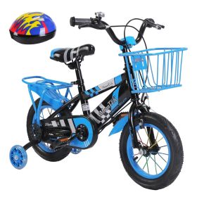 1Set 16In Kids Bike With Training Wheels Children Bicycle With Helmet Basket Rear Seat Chain Guard For Boys Aged 4 To 7 Years Old (Option: Blue-12IN Wheel)