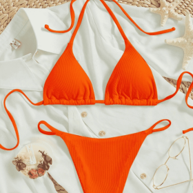 Factory Wholesale Women's Sexy Small Rib Bikini Tie Bikini Set Two Piece Swimsuit Beach Wear (Option: Style2-S)