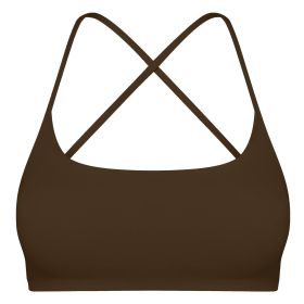 Women Cross Back Sport Bras Padded Strappy Crop Open Back Low Impact Bras Sexy Fitness Tank Tops with Removable Pads Thin Straps for Gym Yoga Workout (Option: BraBrownM)