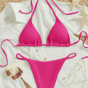 Factory Wholesale Women's Sexy Small Rib Bikini Tie Bikini Set Two Piece Swimsuit Beach Wear (Option: Style11-S)