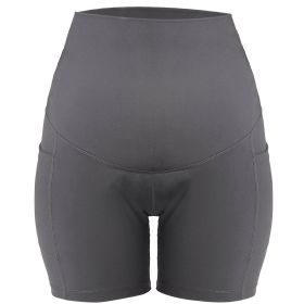 Women Maternity Shorts Seamless Pregnancy Underwear Shapewear Fitness Yoga Running Shorts High Waist Over The Belly Pants with Two Side Pockets (Option: PregnantShortsGRYM)