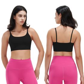 Women Strap Sport Bras Padded Strappy Crop Square Neck Low Impact Bras Sexy Fitness Tank Tops with Removable Pads Flat Straps for Gym Yoga Workout Run (Option: BraBlackM)