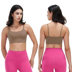 Women Strap Sport Bras Padded Strappy Crop Square Neck Low Impact Bras Sexy Fitness Tank Tops with Removable Pads Flat Straps for Gym Yoga Workout Run (Option: BraBrownL)