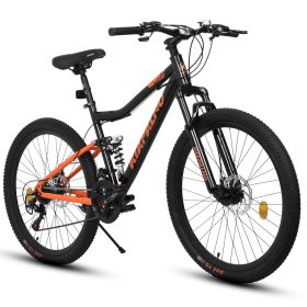 A26336-26 Inch Steel Frame Shock Fork Plus Shock Absorber 21-speed Unisex Mountain Bike (Option: Orange)