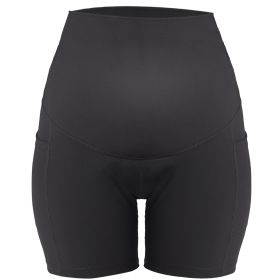 Women Maternity Shorts Seamless Pregnancy Underwear Shapewear Fitness Yoga Running Shorts High Waist Over The Belly Pants with Two Side Pockets (Option: PregnantShortsBLKXL)