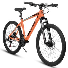 A26322 26-inch Mountain Bike  Aluminum Frame Shock Absorbing Front Fork Bike 21-speed Disc Brake Mountain Bike (Option: Orange)