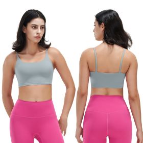 Women Strap Sport Bras Padded Strappy Crop Square Neck Low Impact Bras Sexy Fitness Tank Tops with Removable Pads Flat Straps for Gym Yoga Workout Run (Option: BraGreyXL)
