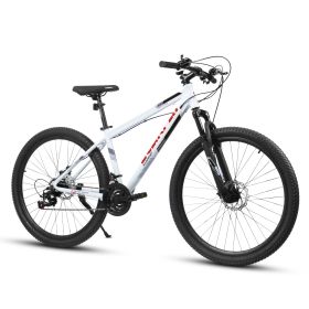 A27366 27 Inch Mountain Bike 21 Speed, Suspension Fork, Aluminum Frame Disc Brake, Mountain Biking For Both Men And Women. (Option: White)