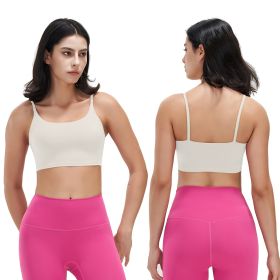 Women Strap Sport Bras Padded Strappy Crop Square Neck Low Impact Bras Sexy Fitness Tank Tops with Removable Pads Flat Straps for Gym Yoga Workout Run (Option: BraIvoryM)