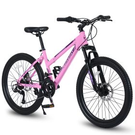 S24103  24 Inch Mountain Bike For Teenagers Girls Women, Shimano 21 Speeds With Dual Disc Brakes And 100mm Front Suspension, White-Pink (Option: Pink)