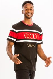 Good Vibes 3D Design Print Gold Foil (Color: BLACK, size: M)