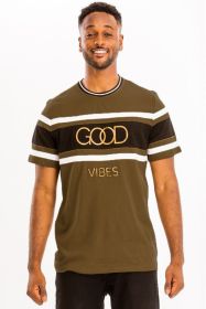 Good Vibes 3D Design Print Gold Foil (Color: OLIVE, size: XL)