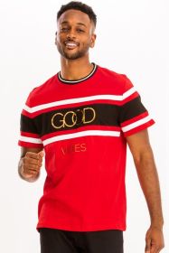 Good Vibes 3D Design Print Gold Foil (Color: NAVY, size: XL)