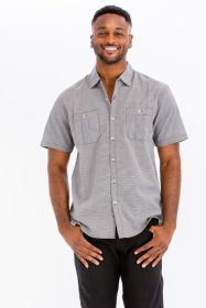 Mens Short Sleeve Button Down Shirt (Color: BLACK, size: XL)