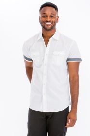 Casual Short Sleeve Solid Shirts (Color: White, size: 2XL)