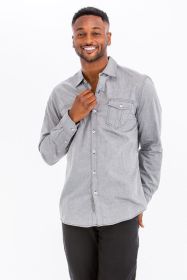 Weiv Men's Casual Long Sleeve Shirts (Color: Grey, size: 3XL)