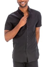 Weiv Men's Casual Short Sleeve Solid Shirts (Color: BLACK, size: XL)