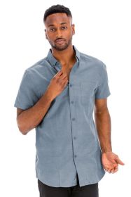 Weiv Men's Casual Short Sleeve Solid Shirts (Color: TDS- H.NAVY, size: L)