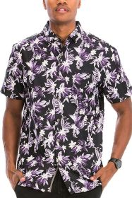 HAWAIIAN BUTTON DOWN SHIRT (Color: BLACK, size: M)