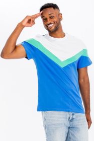 COLOR BLOCK TSHIRT (Color: BLUE/GREEN, size: 3XL)