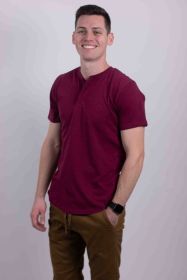 Short Sleeves Henley T-shirt (Color: BURGUNDY, size: S)