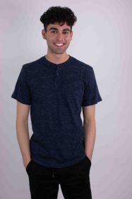 Short Sleeves Henley T-shirt (Color: NAVY, size: XL)