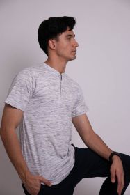 Short Sleeves Henley T-shirt (Color: White, size: M)