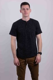 Short Sleeves Henley T-shirt (Color: BLACK, size: S)