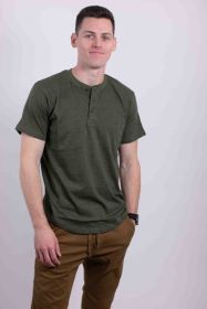 Short Sleeves Henley T-shirt (Color: OLIVE, size: L)