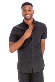 Weiv Men's Casual Short Sleeve Solid Shirts (Color: BLACK, size: S)