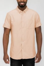 Weiv Men's Casual Short Sleeve Solid Shirts (Color: PEACH, size: L)