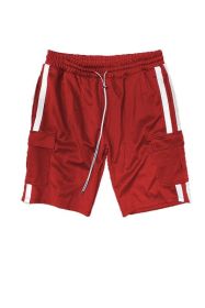 Two Stripe Cargo Pouch Shorts (Color: RED WHITE, size: 2XL)