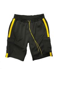 Two Stripe Cargo Pouch Shorts (Color: black yellow, size: S)