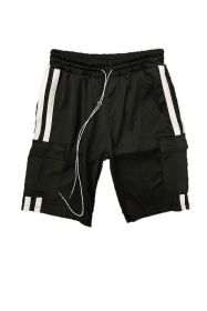 Two Stripe Cargo Pouch Shorts (Color: BLACK WHITE, size: M)