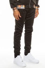 Checkered Plaid Waist Band Track Pants (Color: BLACK, size: 2XL)