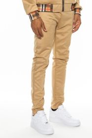Checkered Plaid Waist Band Track Pants (Color: KHAKI, size: 2XL)