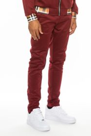 Checkered Plaid Waist Band Track Pants (Color: BURGUNDY, size: S)