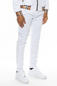 Checkered Plaid Waist Band Track Pants (Color: White, size: L)