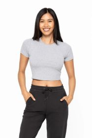 MONO B Essential Micro-ribbed Cropped Athleisure Tee (Color: HEATHER GREY, size: M)