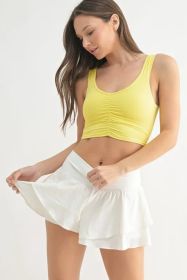 MONO B Ruched Front Active Tank (Color: LEMON, size: L)