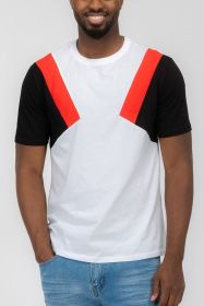 Weiv Mens Color Block Short Sleeve Tshirt (Color: WHITE RED BLACK, size: S)
