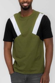 Weiv Mens Color Block Short Sleeve Tshirt (Color: OLIVE WHITE BLACK, size: M)