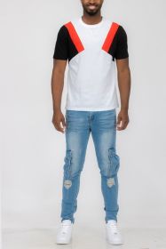Weiv Mens Color Block Short Sleeve Tshirt (Color: BLACK WHITE RED, size: L)