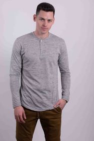 Long Sleeves Henley T-shirt (Color: Oatmeal, size: M)